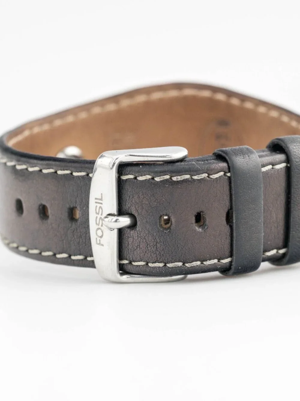 Fossil Black Leather Studded Cuff Quartz Analog Women's Watch New Battery